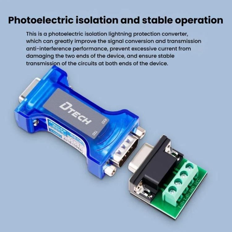 DTECH RS232 To RS485 Bi-Directional Converter With Surge & Transient Protection - Opto-Isolated Passive Interface