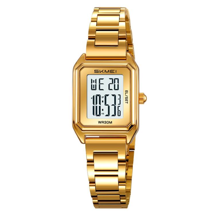 SKMEI 2493 Small Women Electronic Watch Square Steel Strap Watch, Gold Case White, Gold Case Black, Silver Case Black, Black Case White, Black Case Black