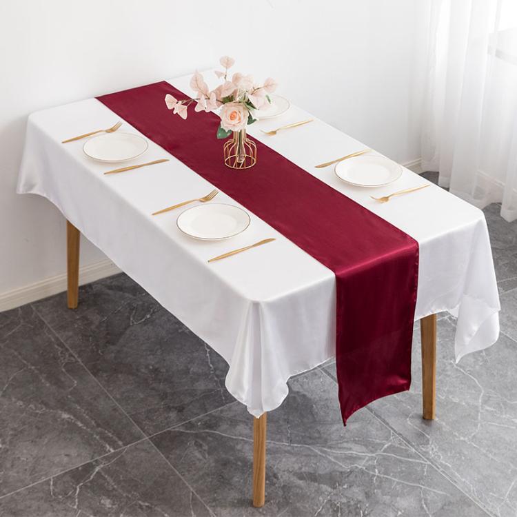 Hotel Wedding Tablecloth Decorative Polyester Sateen Coffee Table Runner Sateen Desk Flag