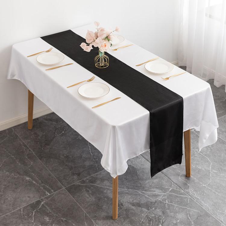 Hotel Wedding Tablecloth Decorative Polyester Sateen Coffee Table Runner Sateen Desk Flag
