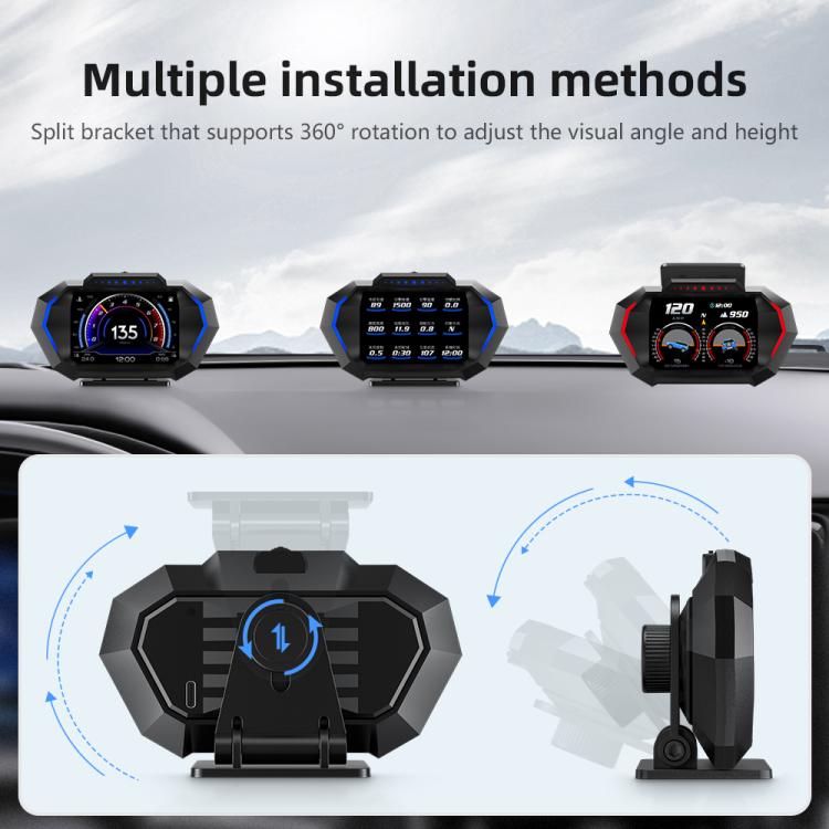 P24 Multifunctional Car HUD Head-up Display OBD+GPS Digital Speedometer Slope Meter