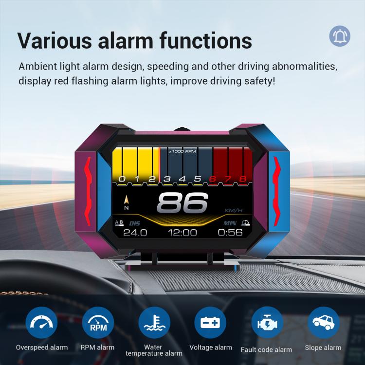 P25 Car HUD Head-up Display OBD+GPS LCD Multifunctional Instrument