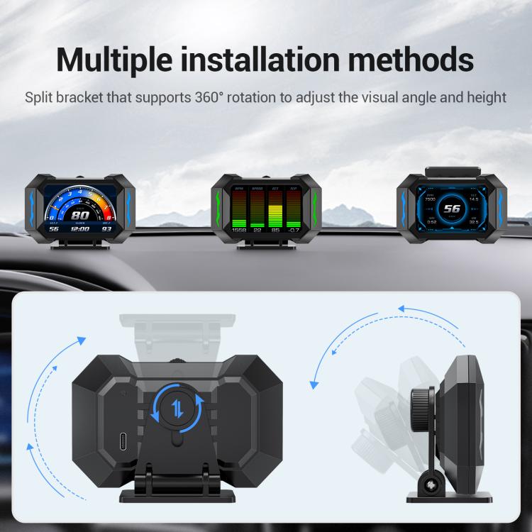 P25 Car HUD Head-up Display OBD+GPS LCD Multifunctional Instrument
