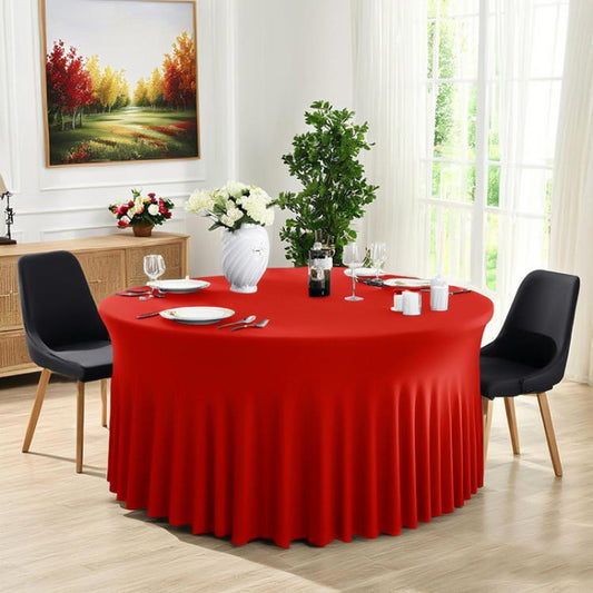 Polyester Elastic Tablecloth Cover Wedding Banquet Party Decoration Round Table Skirt Office Tablecloth, 6FT