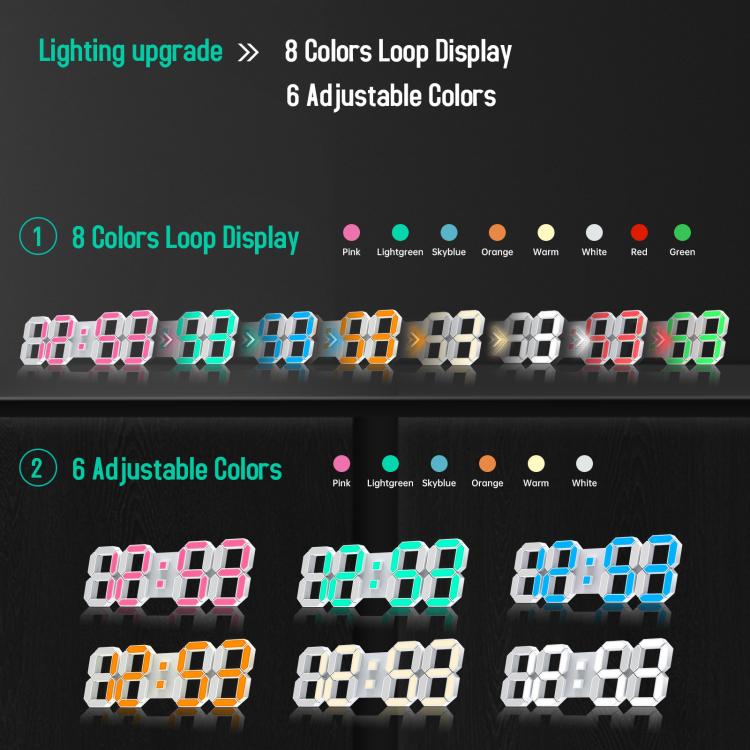 APP Remote Control 3D Led Wall Digital Color Clock Alarm /Date/Temp Display Wall & Table Clock