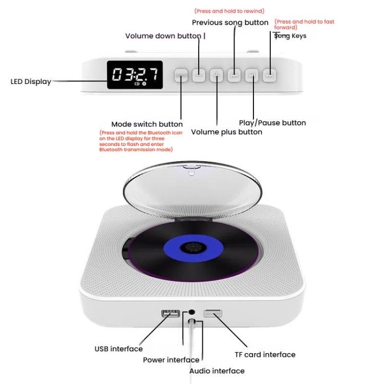 Kecag KC-807 Wall-mounted Home Retro Bluetooth CD Player