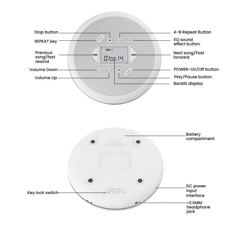 Kecag Mini Portable CD Player Walkman Study and Repeat Retro MP3 Music CD Player