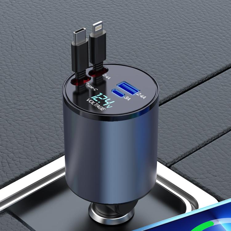 100W Metal Car Retractable Cable Cigarette Lighter Charger