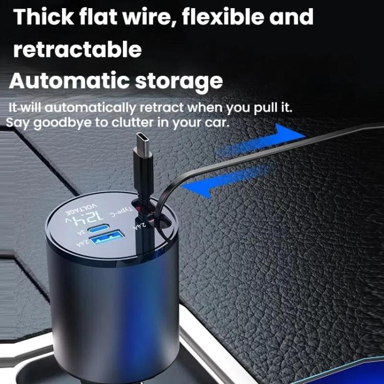 100W Metal Car Retractable Cable Cigarette Lighter Charger