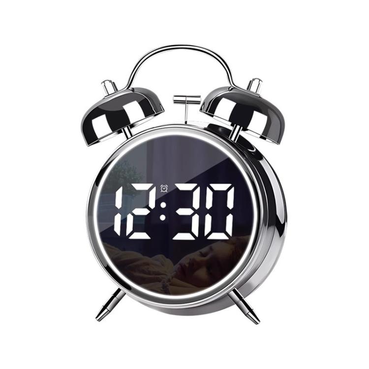 12/24H LED Screen Alarm Clock Loud Metal Clock With Night Light Plug-In Children Clock