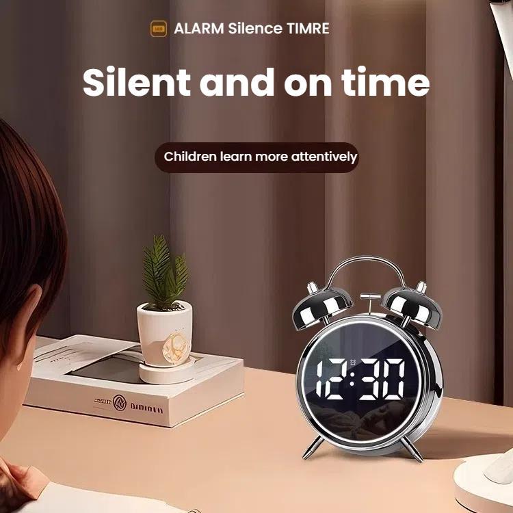 12/24H LED Screen Alarm Clock Loud Metal Clock With Night Light Plug-In Children Clock