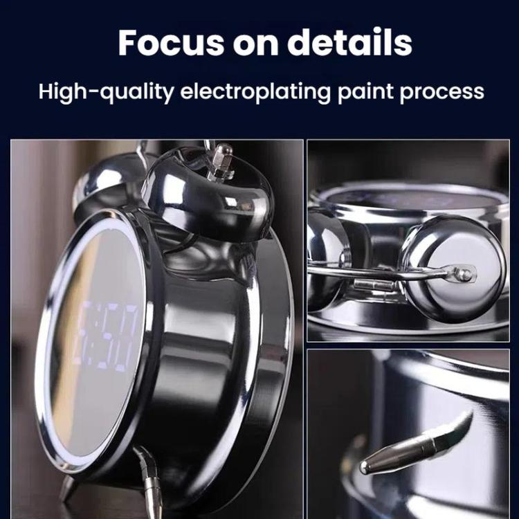 12/24H LED Screen Alarm Clock Loud Metal Clock With Night Light Plug-In Children Clock