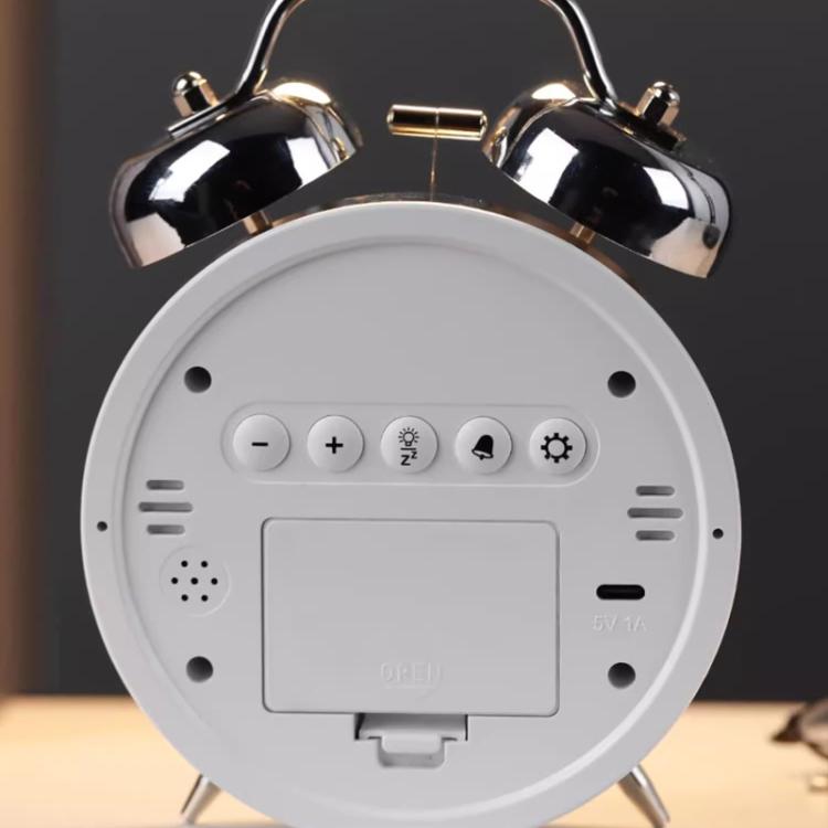 12/24H LED Screen Alarm Clock Loud Metal Clock With Night Light Plug-In Children Clock