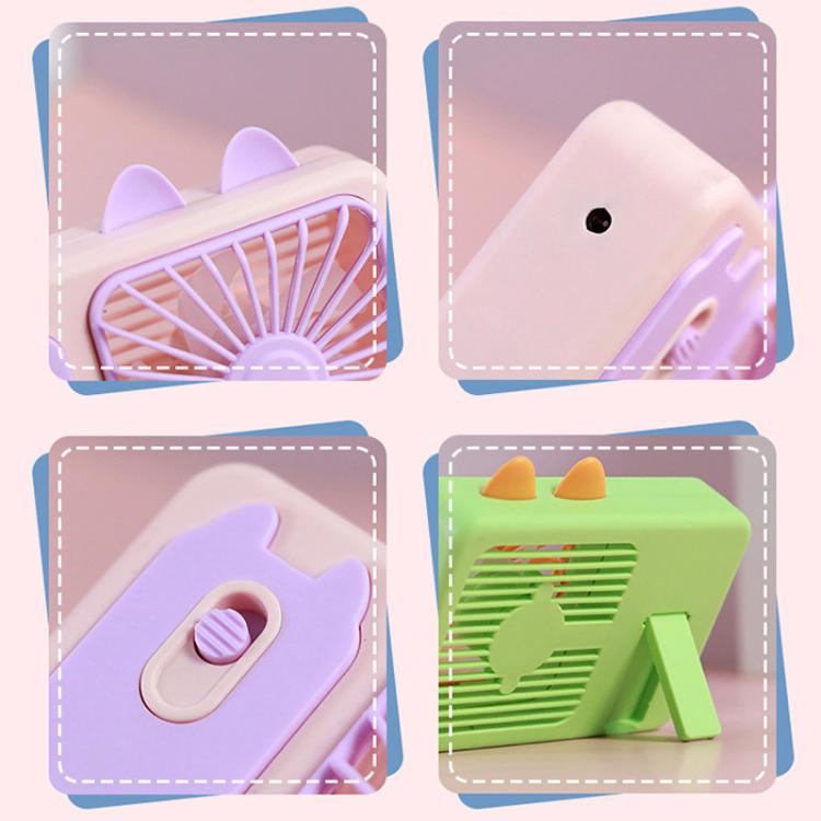 Cute Cartoon Kitten Camera Handheld Large Wind Rechargeable Fan With Stand Desktop Fan