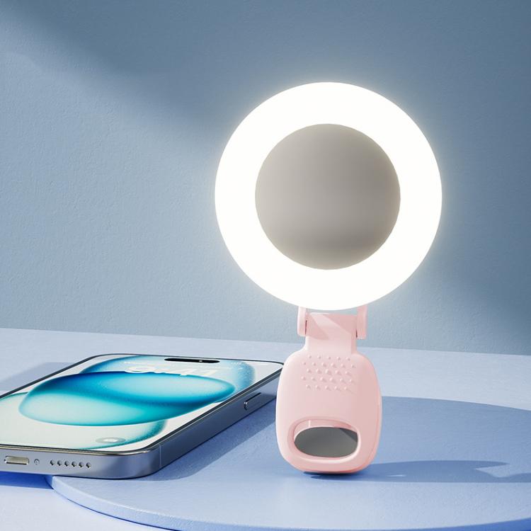 Clip-On Selfie Ring Light with Mirror Rechargeable Portable Makeup Light 3 Adjustable Color Temperatures