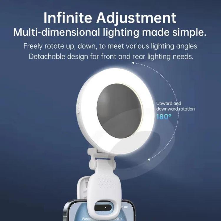 Clip-On Selfie Ring Light with Mirror Rechargeable Portable Makeup Light 3 Adjustable Color Temperatures