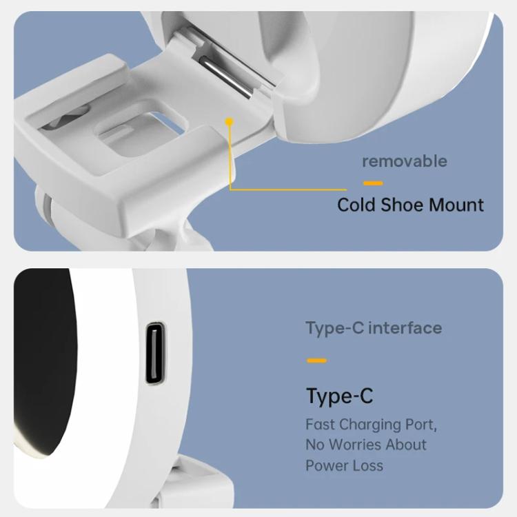 Clip-On Selfie Ring Light with Mirror Rechargeable Portable Makeup Light 3 Adjustable Color Temperatures