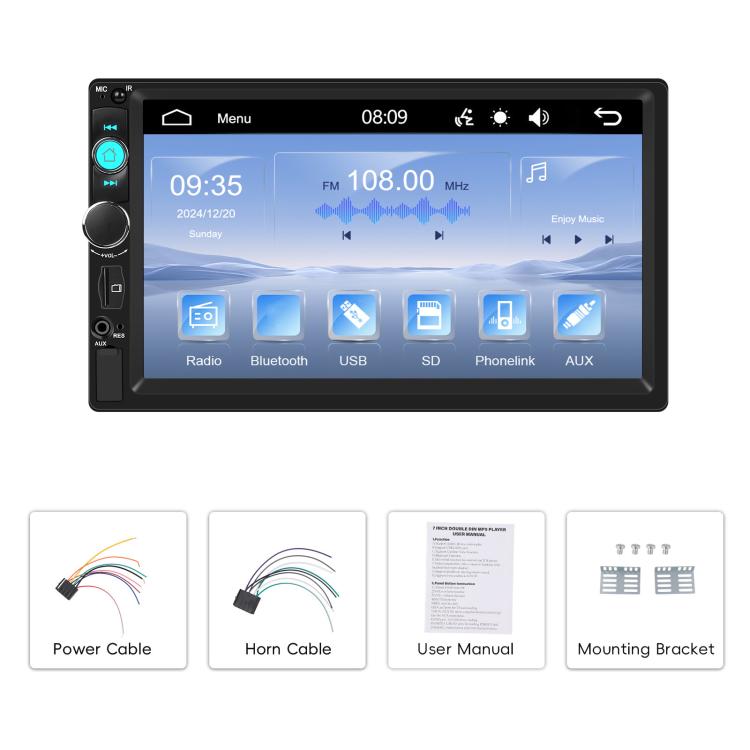 7 Inch Wired Carplay Dual Butt MP5 Player Bluetooth Big Screen Car Center Control