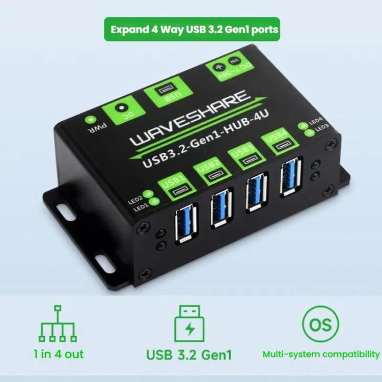 4 Way USB 3.2 Hub 1 To 4 Metal Case Extender