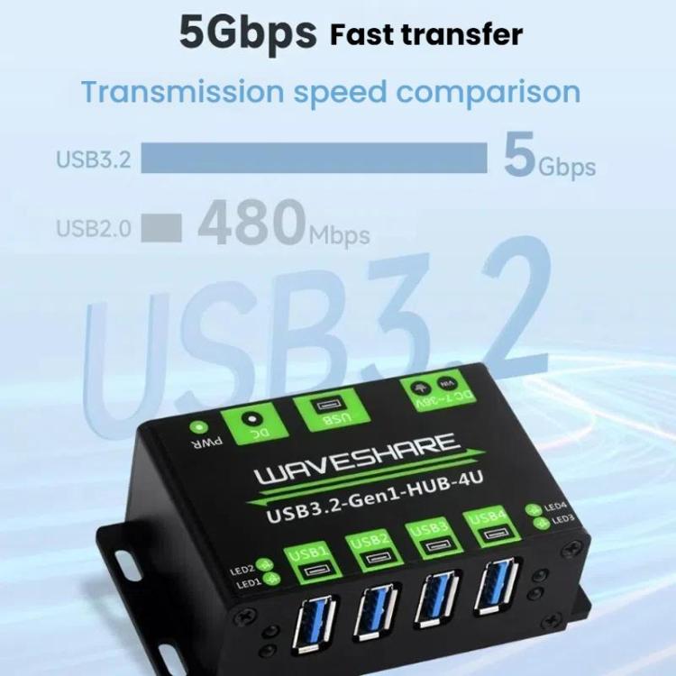 4 Way USB 3.2 Hub 1 To 4 Metal Case Extender