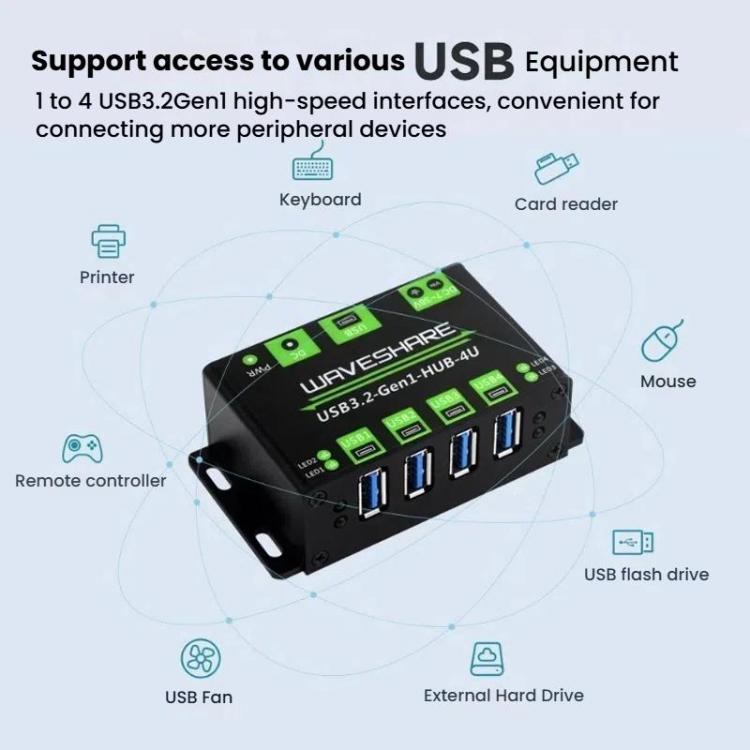 4 Way USB 3.2 Hub 1 To 4 Metal Case Extender