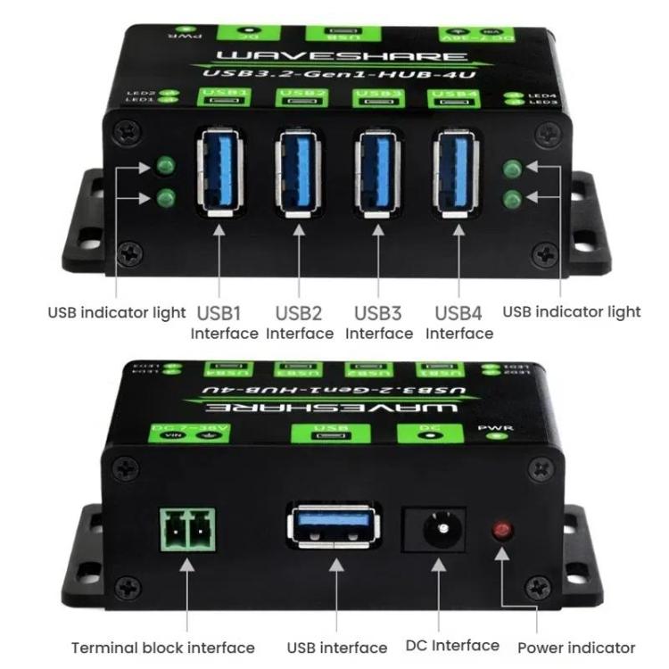 4 Way USB 3.2 Hub 1 To 4 Metal Case Extender