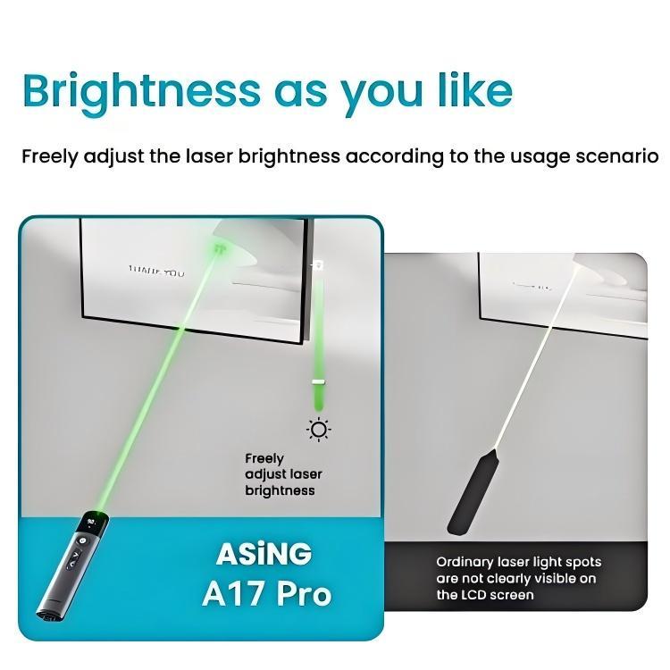ASiNG A17 Pro Dual Mode Wireless Laser Presentation Pointer - USB/Bluetooth Rechargeable Adjustable Brightness