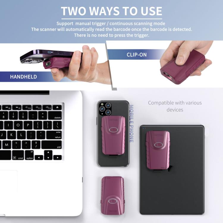 Cell Phone Back Clip Portable 1/2 Code Wireless Bluetooth Scanner