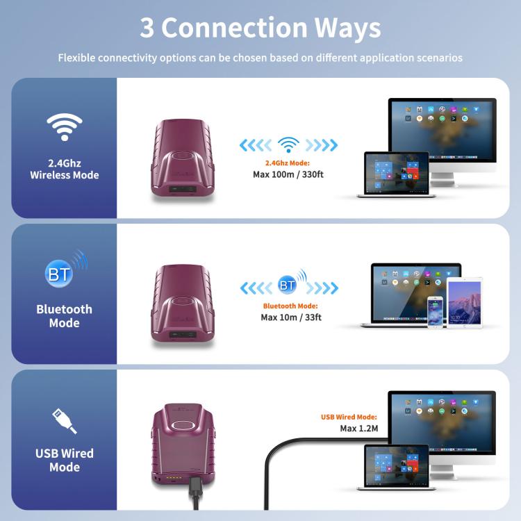 Cell Phone Back Clip Portable 1/2 Code Wireless Bluetooth Scanner