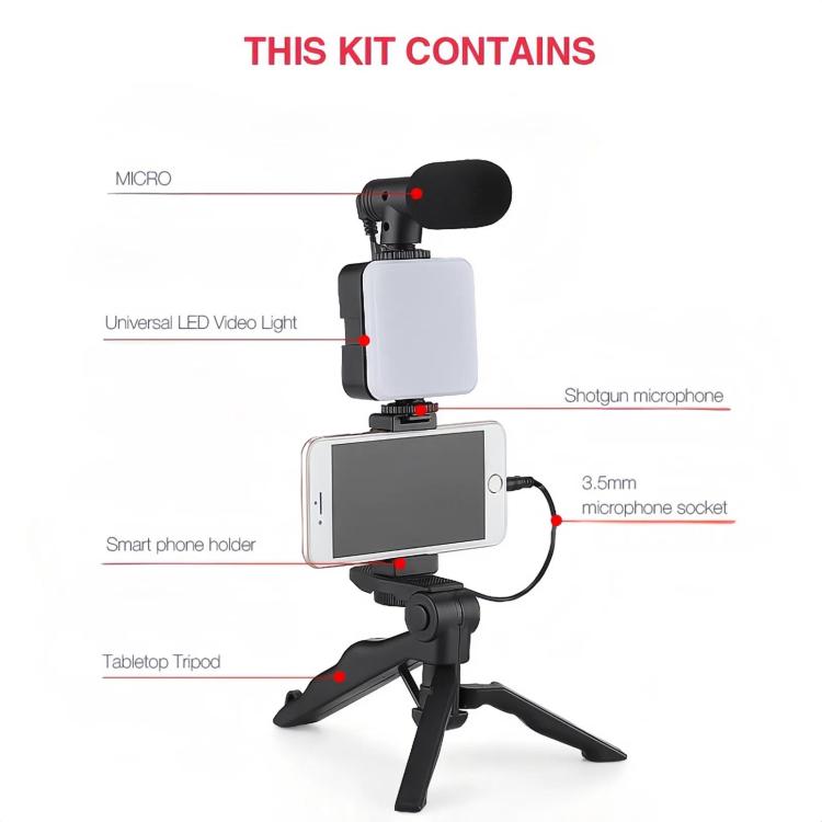 49 LEDs Streaming Lighting Kit for Phone All-in-One Video Recording Set with Tripod Stand &  Microphone