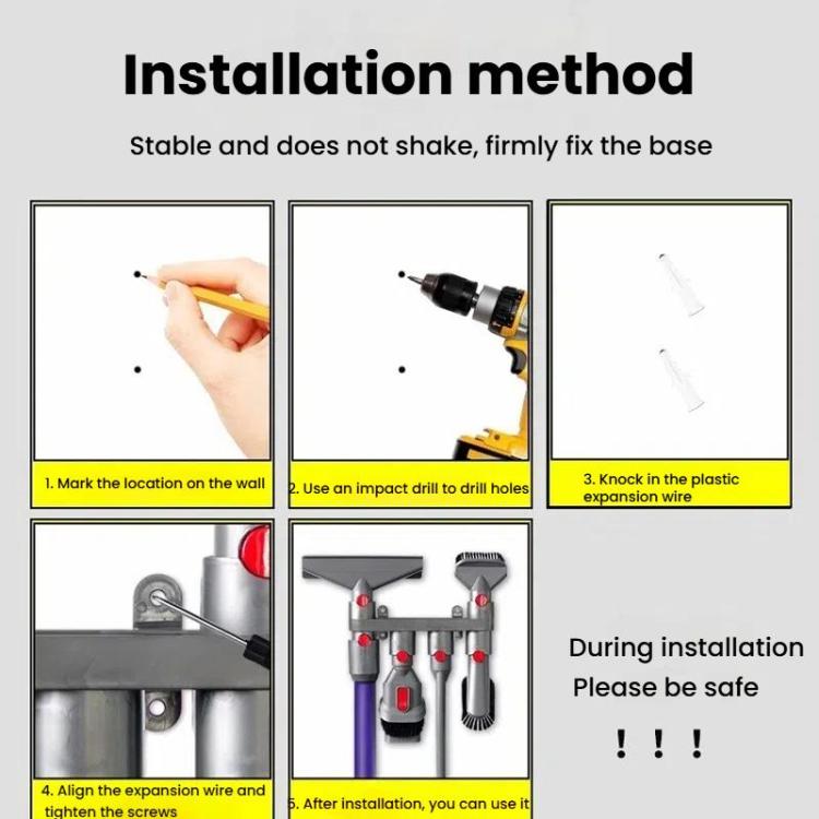 Vacuum Cleaner Wall Mount Storage Rack Accessory Holder Holds Up to 10 Attachments