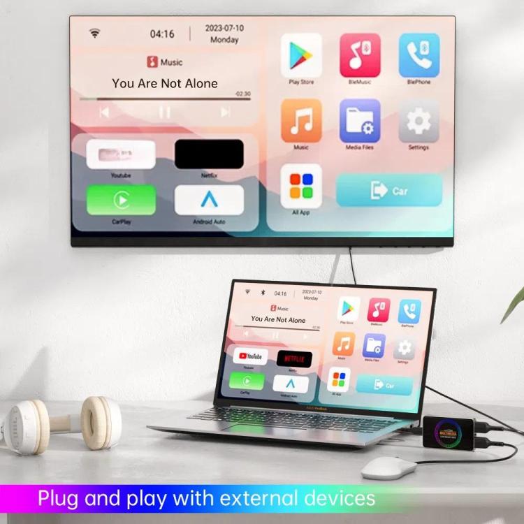 BY971 Wireless CarPlay Adapter 3-In-1 Car TV Stick HDMI Out Sync For Laptop/TV