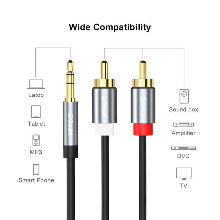 QGeeM 2RCA to 3.5mm Jack Audio Cable Gold-Plated Stereo Aux Cord for Home Theater, DVD Player,Hi-Fi Systems