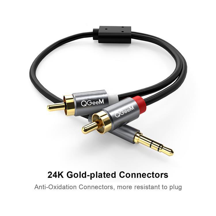QGeeM 2RCA to 3.5mm Jack Audio Cable Gold-Plated Stereo Aux Cord for Home Theater, DVD Player,Hi-Fi Systems