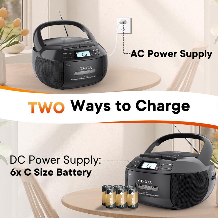 X2A Portable Cassette Player Stereo Bluetooth AM/FM/MP3 Music CD Player Tape Recorder