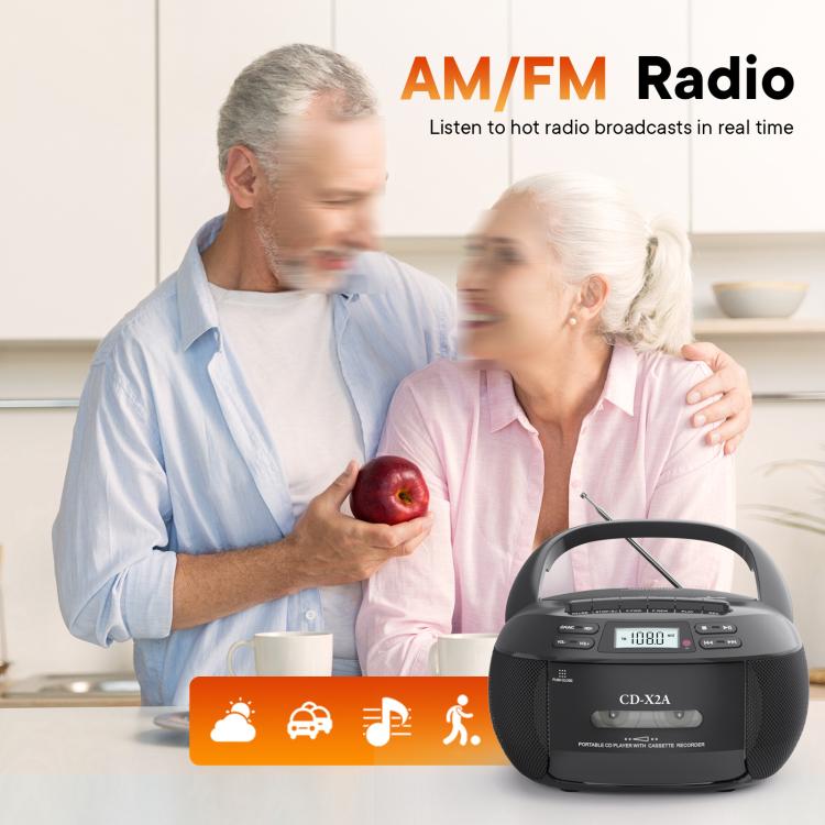 X2A Portable Cassette Player Stereo Bluetooth AM/FM/MP3 Music CD Player Tape Recorder