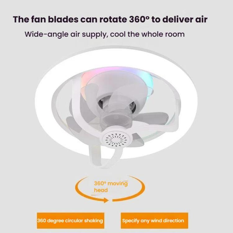 50W Ceiling Fan Light With E27 Socket 3 Speeds Adjustable RGB LED Strip