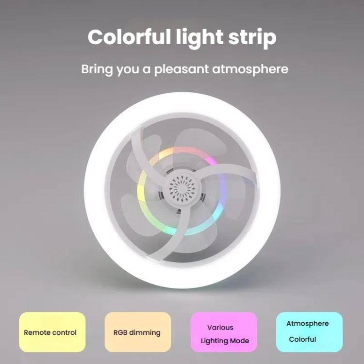 50W Ceiling Fan Light With E27 Socket 3 Speeds Adjustable RGB LED Strip