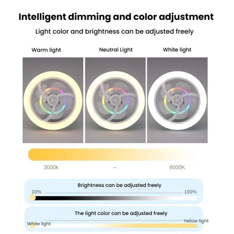 50W Ceiling Fan Light With E27 Socket 3 Speeds Adjustable RGB LED Strip