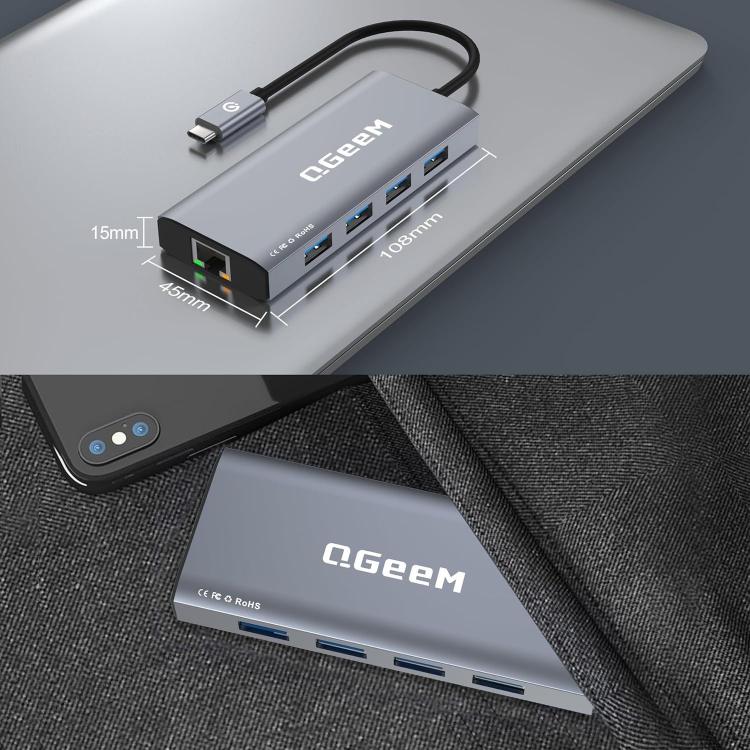 QGeeM 9 In 1 USB-C/Type-C Docking Station Hub RJ45+4K 30Hz HDMI+PD 85W+USB2.0/USB3.0+SD/TF