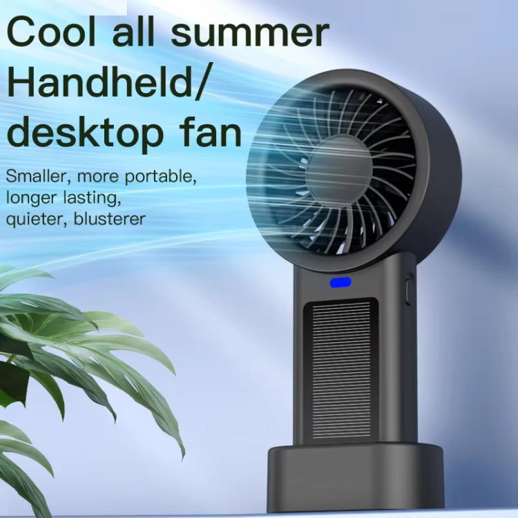 Solar Powered Handheld & Desk Fan with 5-Speed Turbo 12 Blades USB Type-C Fast Charging