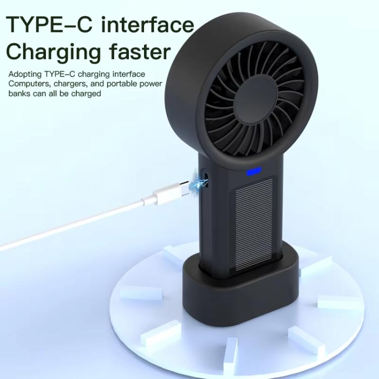 Solar Powered Handheld & Desk Fan with 5-Speed Turbo 12 Blades USB Type-C Fast Charging
