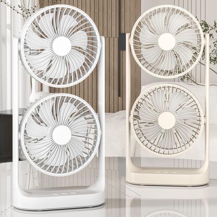 Dual Head Desk Fan 360-degree Adjustable Oscillating Air Circulator 3-Speed Portable Cooling Fan