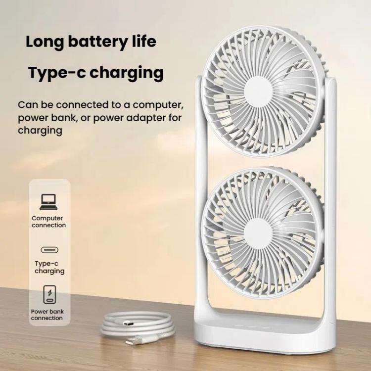 Dual Head Desk Fan 360-degree Adjustable Oscillating Air Circulator 3-Speed Portable Cooling Fan