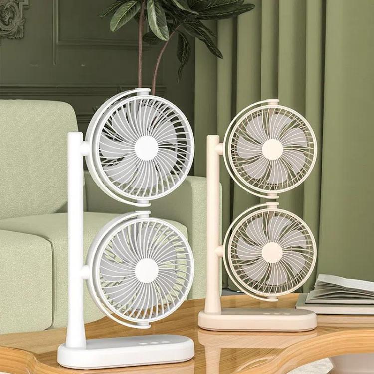 Dual Head Desk Fan 360-Degree Adjustable Oscillating Air Circulator 3-Speed Portable Cooling Fan