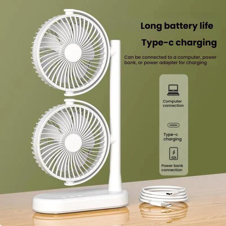 Dual Head Desk Fan 360-Degree Adjustable Oscillating Air Circulator 3-Speed Portable Cooling Fan