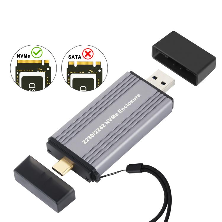 10Gbps USB3.1 Gen2 NVMe Hard Drive Enclosure With Direct Plug USB + Type-C Dual Interface
