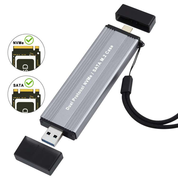 10Gbps USB3.1 Gen2 NVMe Hard Drive Enclosure With Direct Plug USB + Type-C Dual Interface