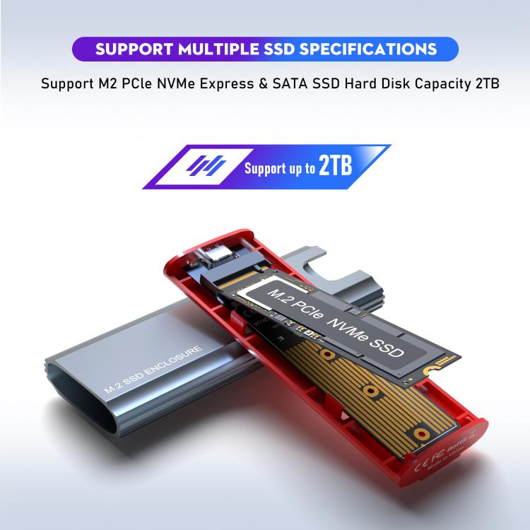 M.2 NVMe/SATA SSD Enclosure USB-C 10Gbps External Case Supports Up To 2TB