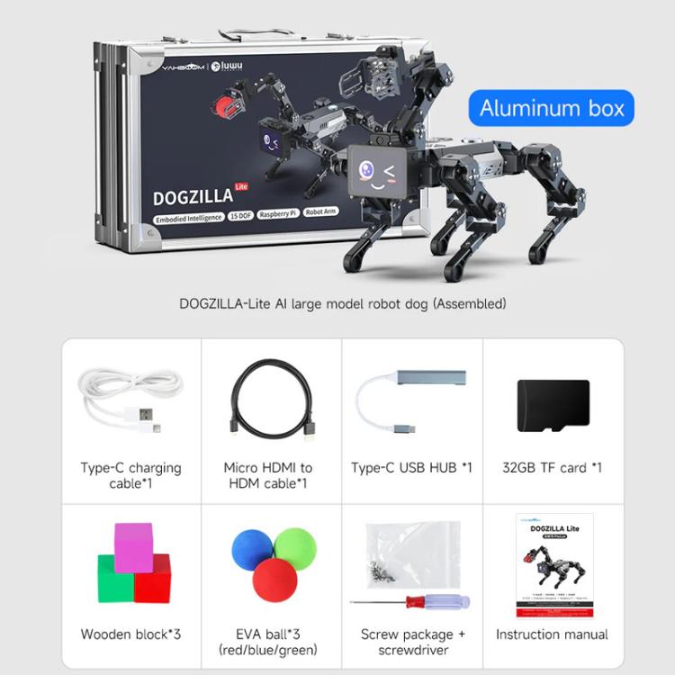 YAHBOOM DOGZILLA-Lite AI-Powered Bionic Robotic Dog 15-DOF Desktop Companion With Robotic Arm, Raspberry Pi Controlled, Multimodal AI & Visual Interaction